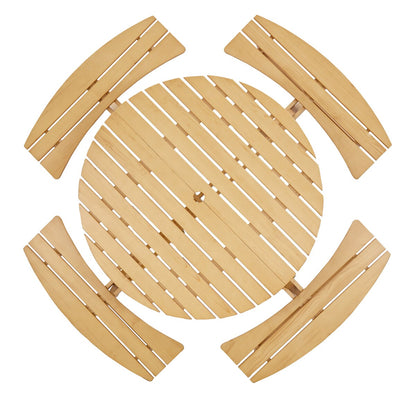 Table de pique-nique d'extérieur pour 8 personnes, table de pique-nique ronde pour 8 personnes avec 4 bancs intégrés, trou pour parasol, ensemble table et banc d'extérieur