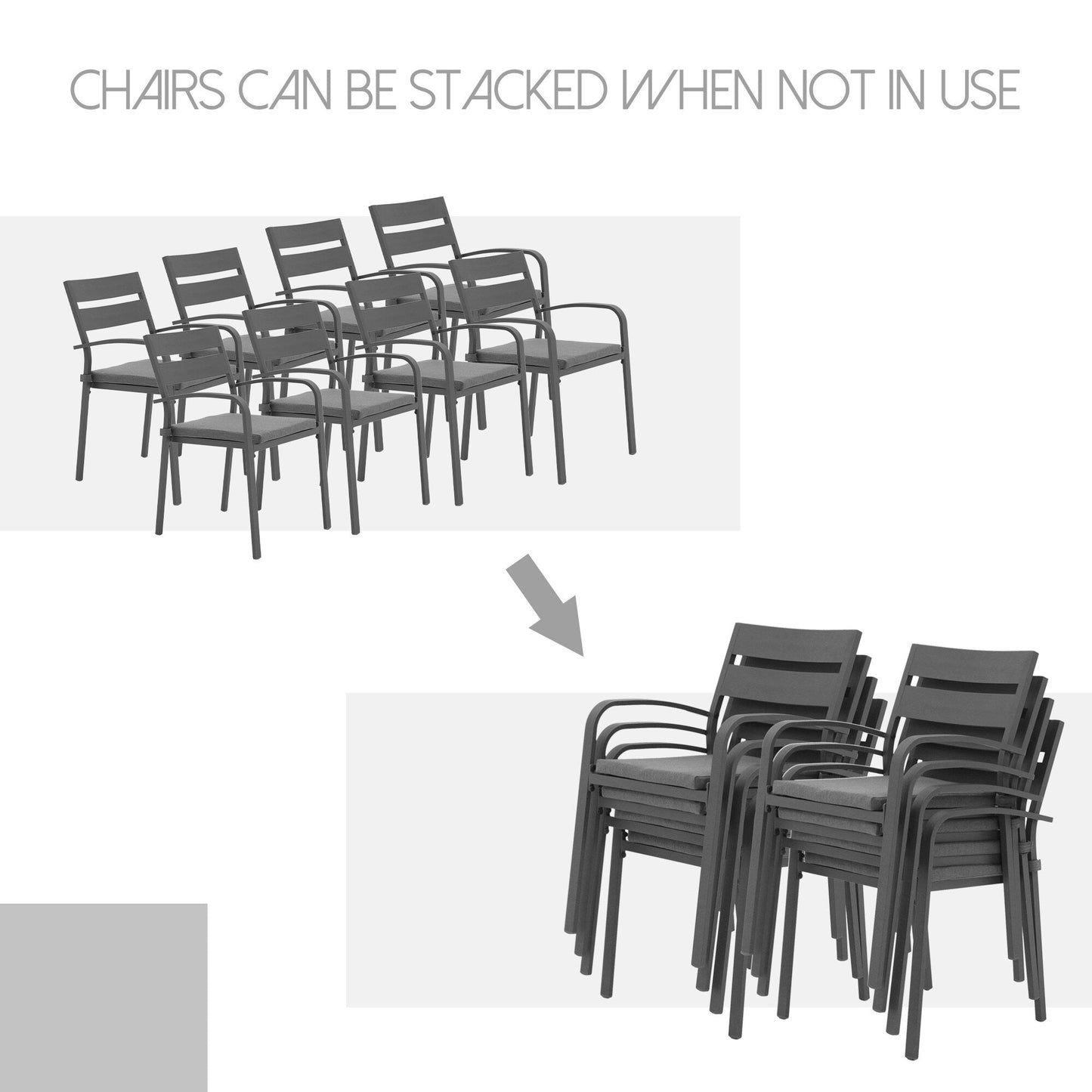 Ensemble de salle à manger d'extérieur en aluminium 9 pièces avec chaises empilables et table extensible