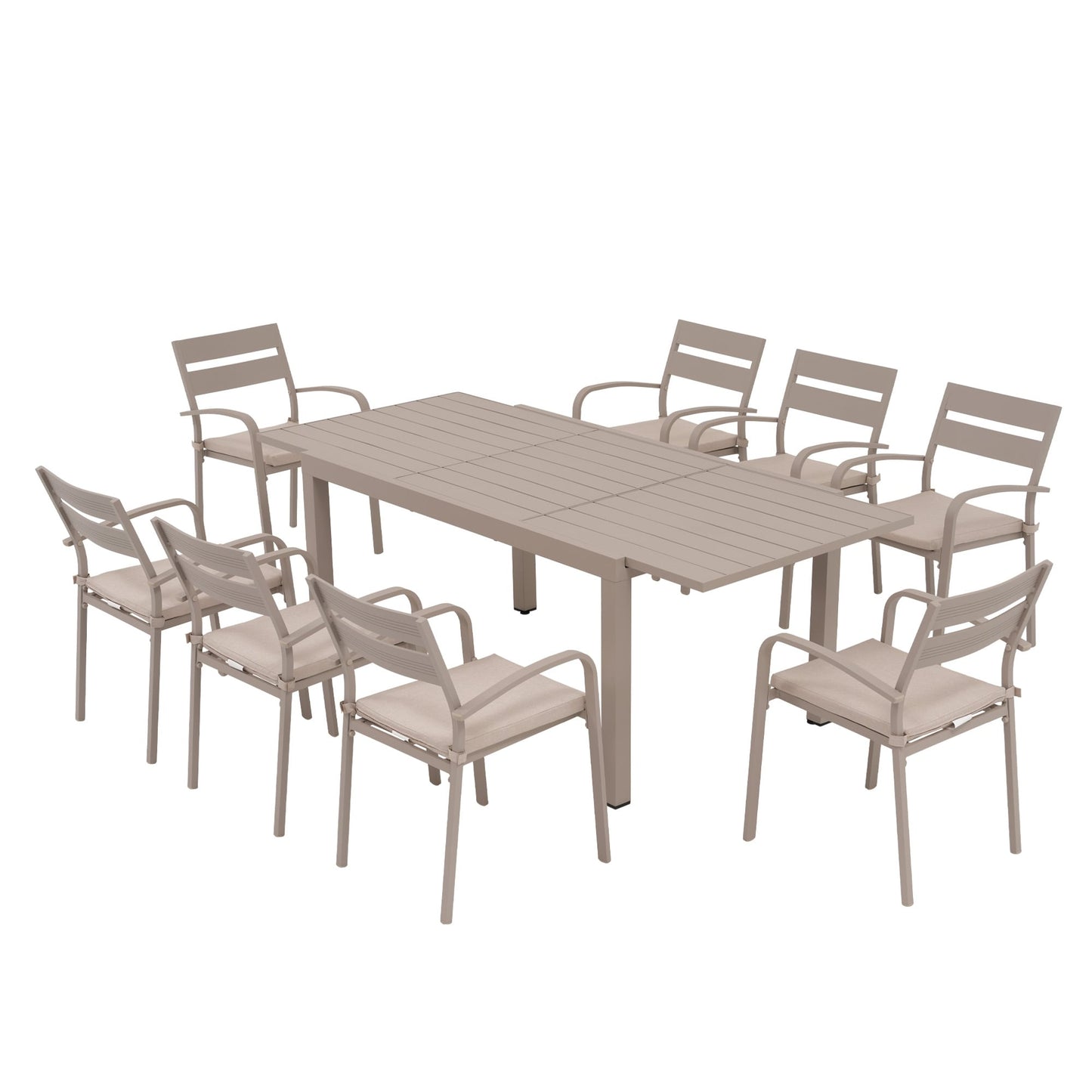 Ensemble de salle à manger d'extérieur en aluminium 9 pièces avec chaises empilables et table extensible