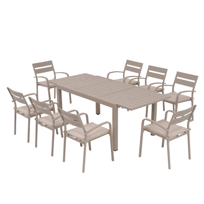 Ensemble de salle à manger d'extérieur en aluminium 9 pièces avec chaises empilables et table extensible