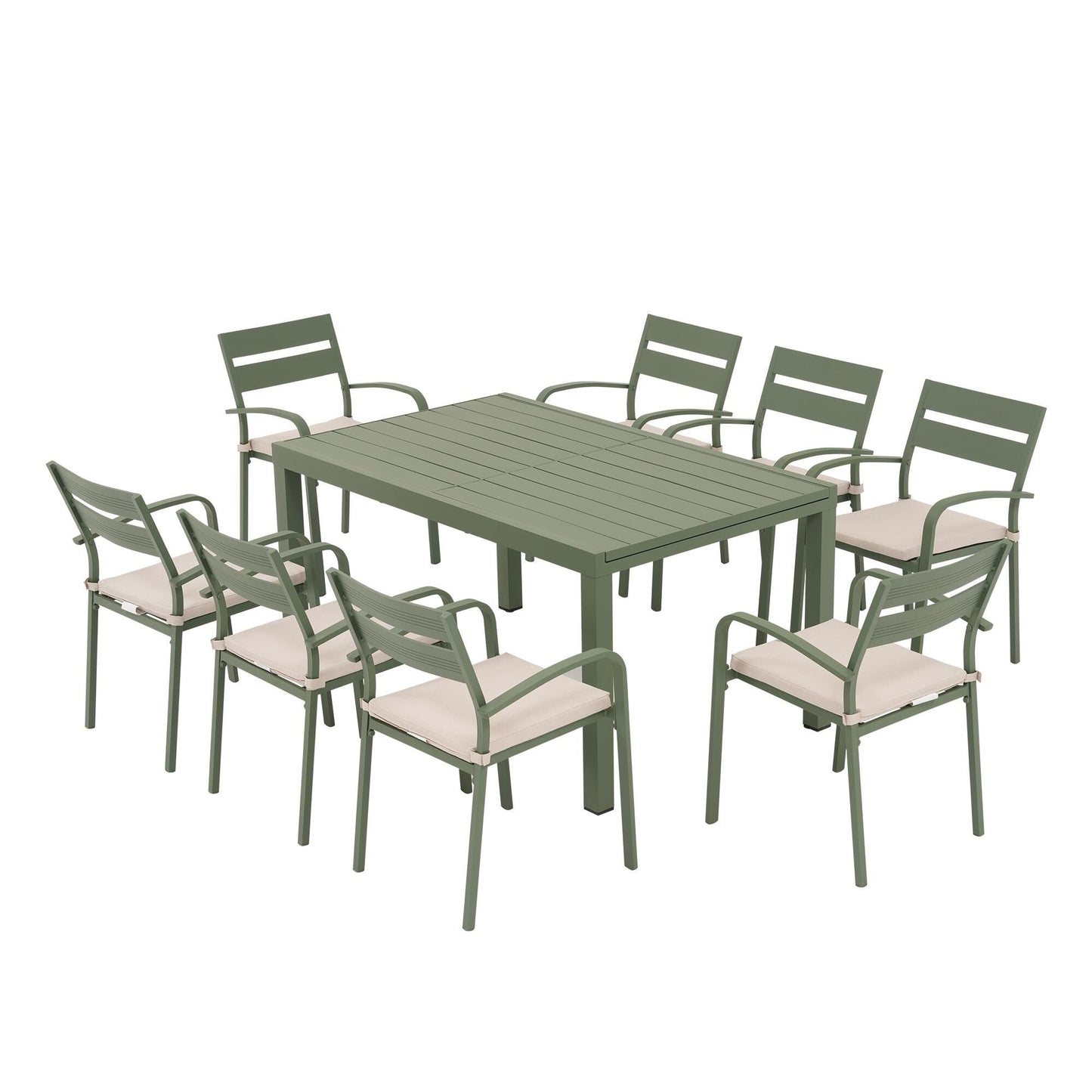 Ensemble de salle à manger d'extérieur en aluminium 9 pièces avec chaises empilables et table extensible