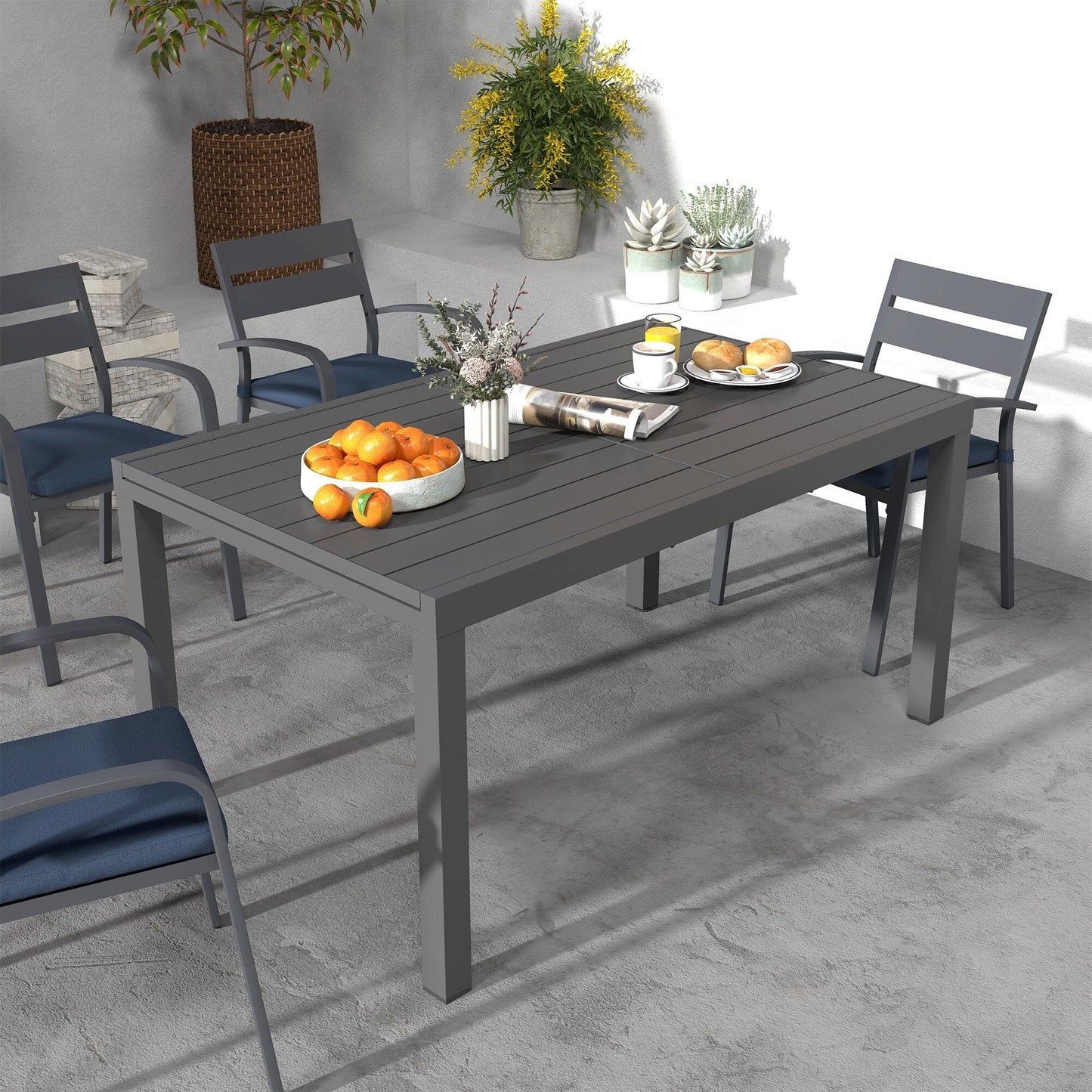 Ensemble de salle à manger d'extérieur en aluminium 9 pièces avec chaises empilables et table extensible