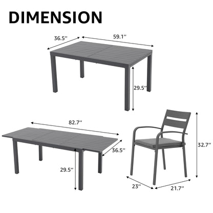 Ensemble de salle à manger d'extérieur en aluminium 9 pièces avec chaises empilables et table extensible