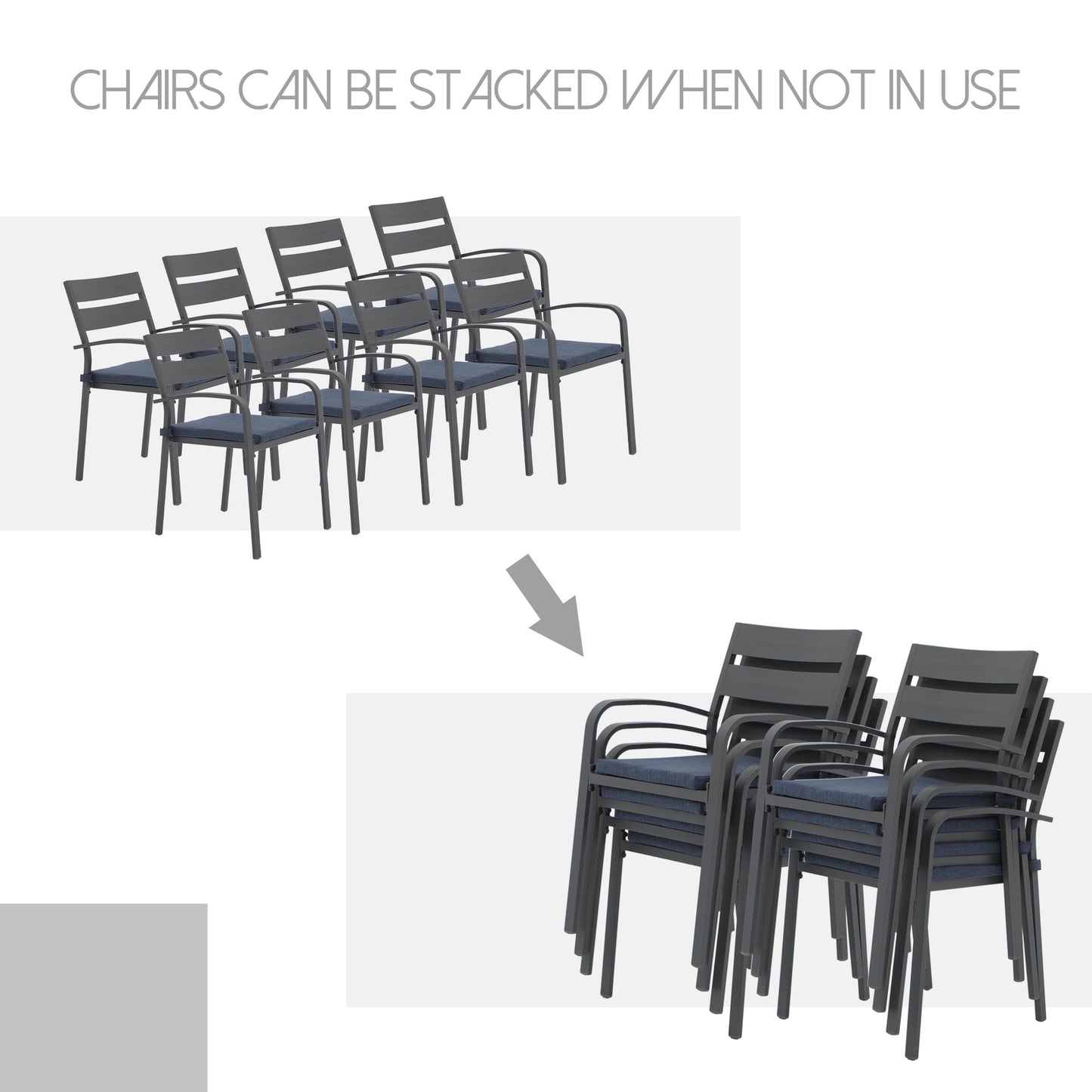Ensemble de salle à manger d'extérieur en aluminium 9 pièces avec chaises empilables et table extensible