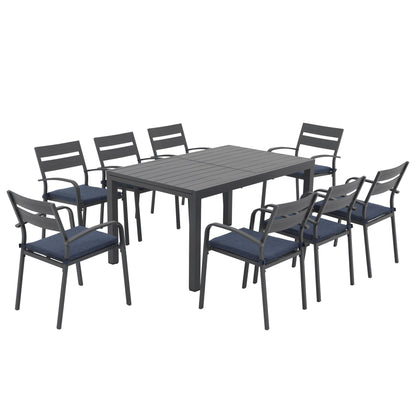 Ensemble de salle à manger d'extérieur en aluminium 9 pièces avec chaises empilables et table extensible