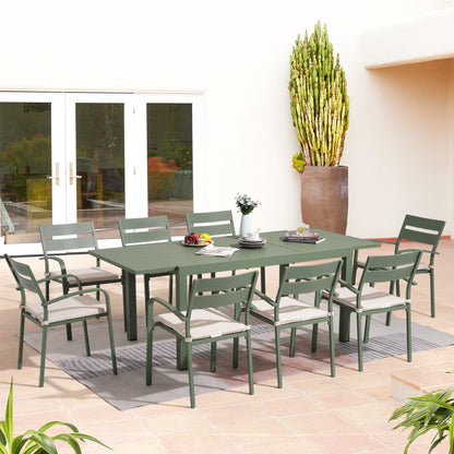 Ensemble de salle à manger d'extérieur en aluminium 9 pièces avec chaises empilables et table extensible