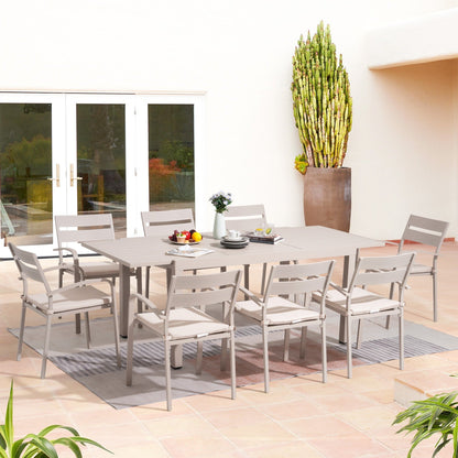 Ensemble de salle à manger d'extérieur en aluminium 9 pièces avec chaises empilables et table extensible