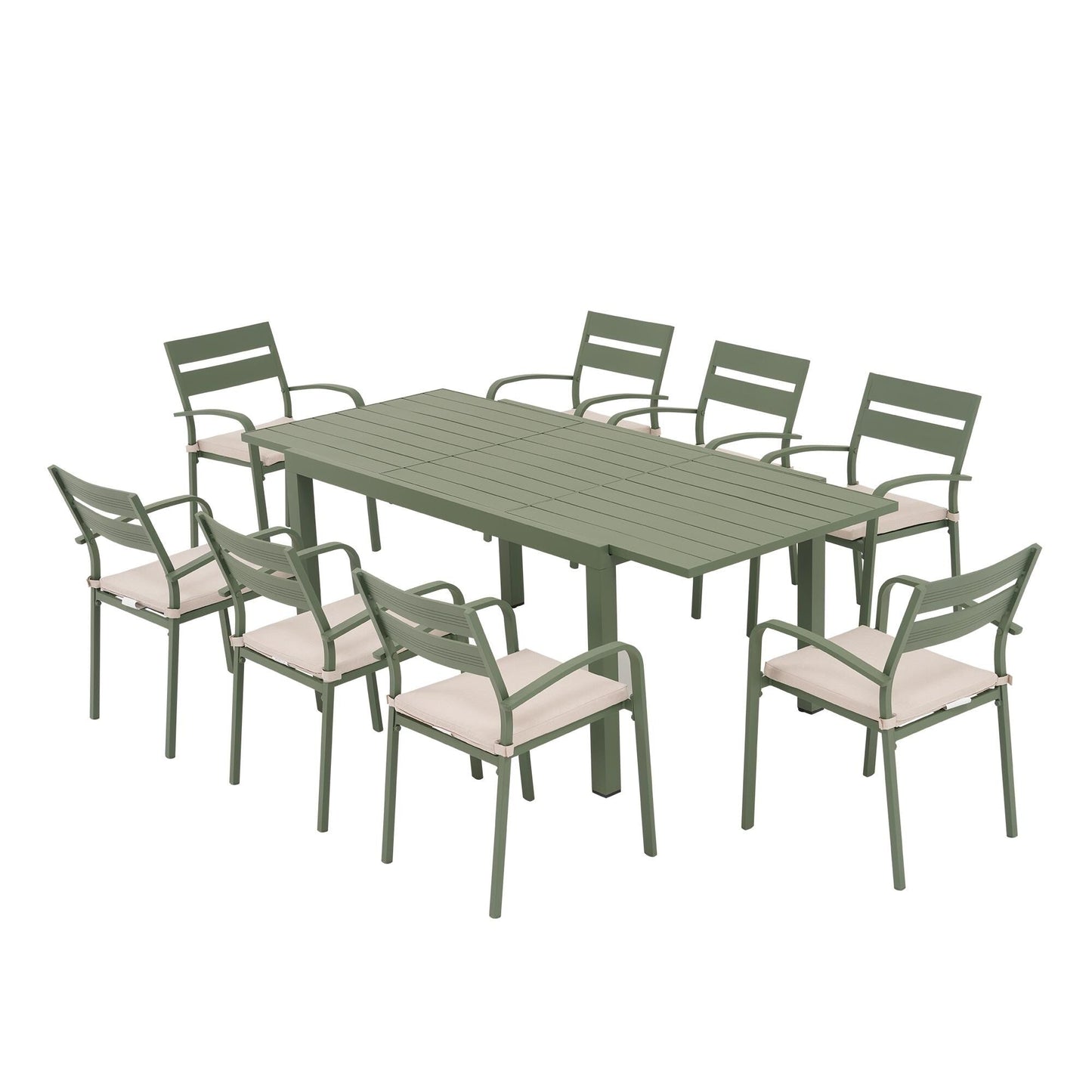 Ensemble de salle à manger d'extérieur en aluminium 9 pièces avec chaises empilables et table extensible