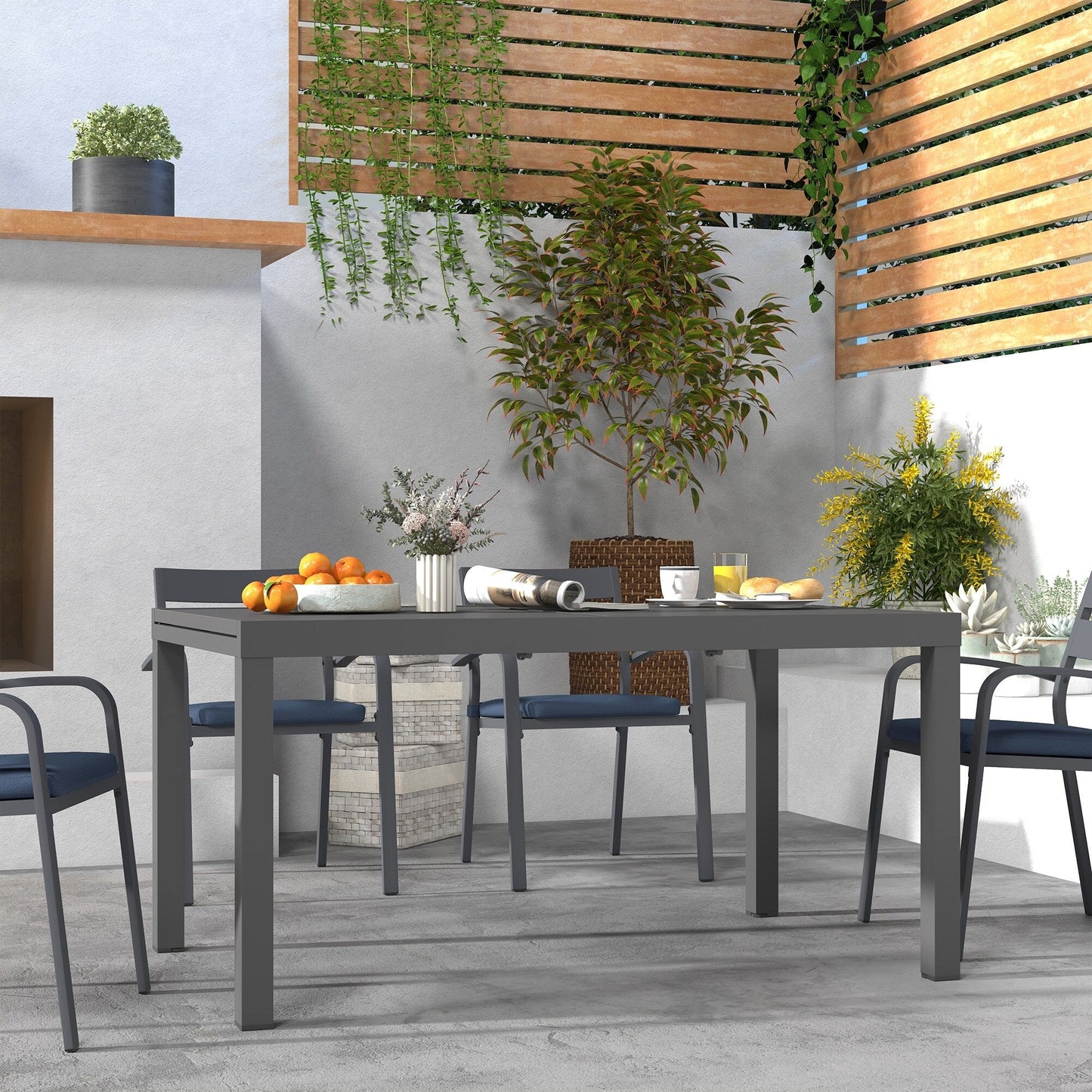 Ensemble de salle à manger d'extérieur en aluminium 9 pièces avec chaises empilables et table extensible