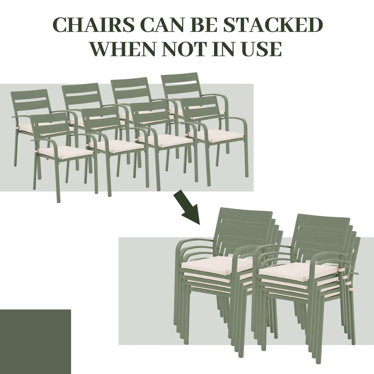 Ensemble de salle à manger d'extérieur en aluminium 9 pièces avec chaises empilables et table extensible