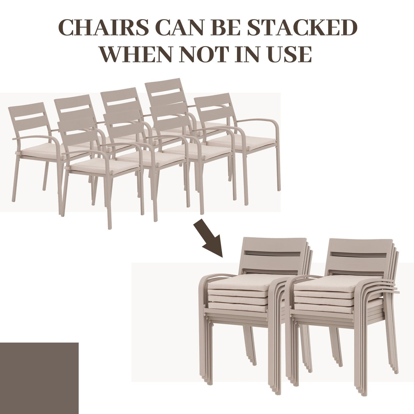 Ensemble de salle à manger d'extérieur en aluminium 9 pièces avec chaises empilables et table extensible