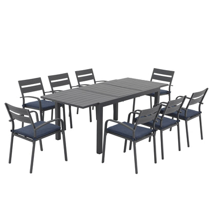 Ensemble de salle à manger d'extérieur en aluminium 9 pièces avec chaises empilables et table extensible