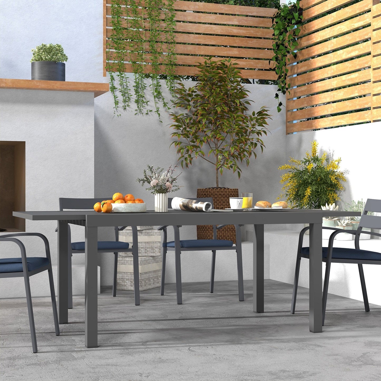 Ensemble de salle à manger d'extérieur en aluminium 9 pièces avec chaises empilables et table extensible
