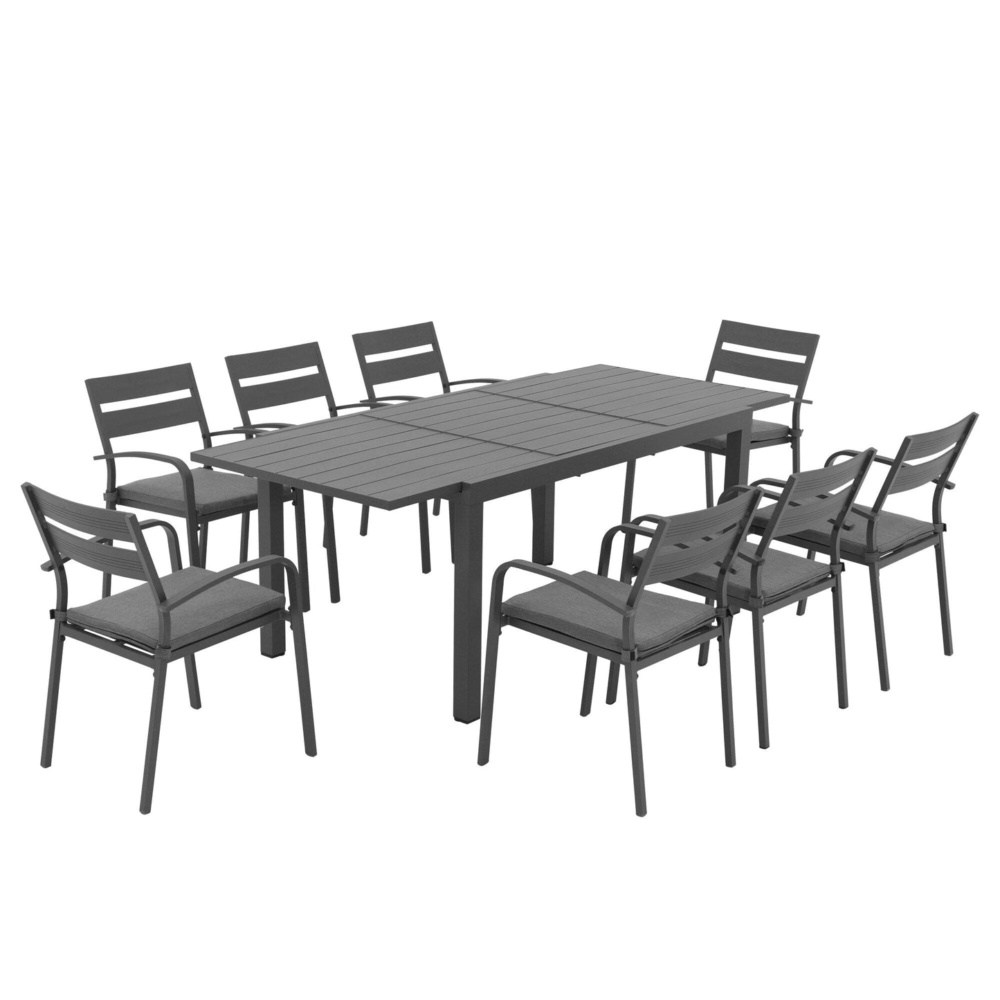 Ensemble de salle à manger d'extérieur en aluminium 9 pièces avec chaises empilables et table extensible