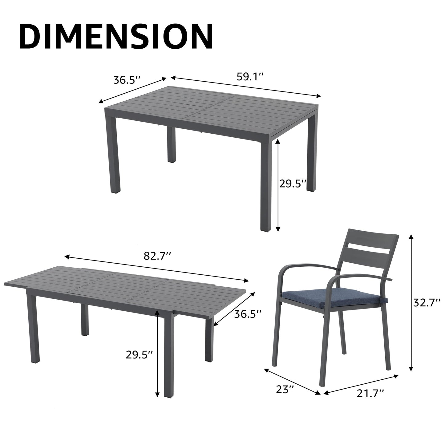 Ensemble de salle à manger d'extérieur en aluminium 9 pièces avec chaises empilables et table extensible