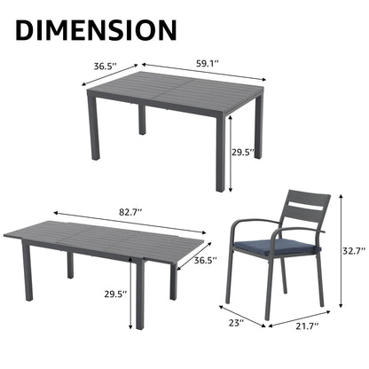 Ensemble de salle à manger d'extérieur en aluminium 9 pièces avec chaises empilables et table extensible