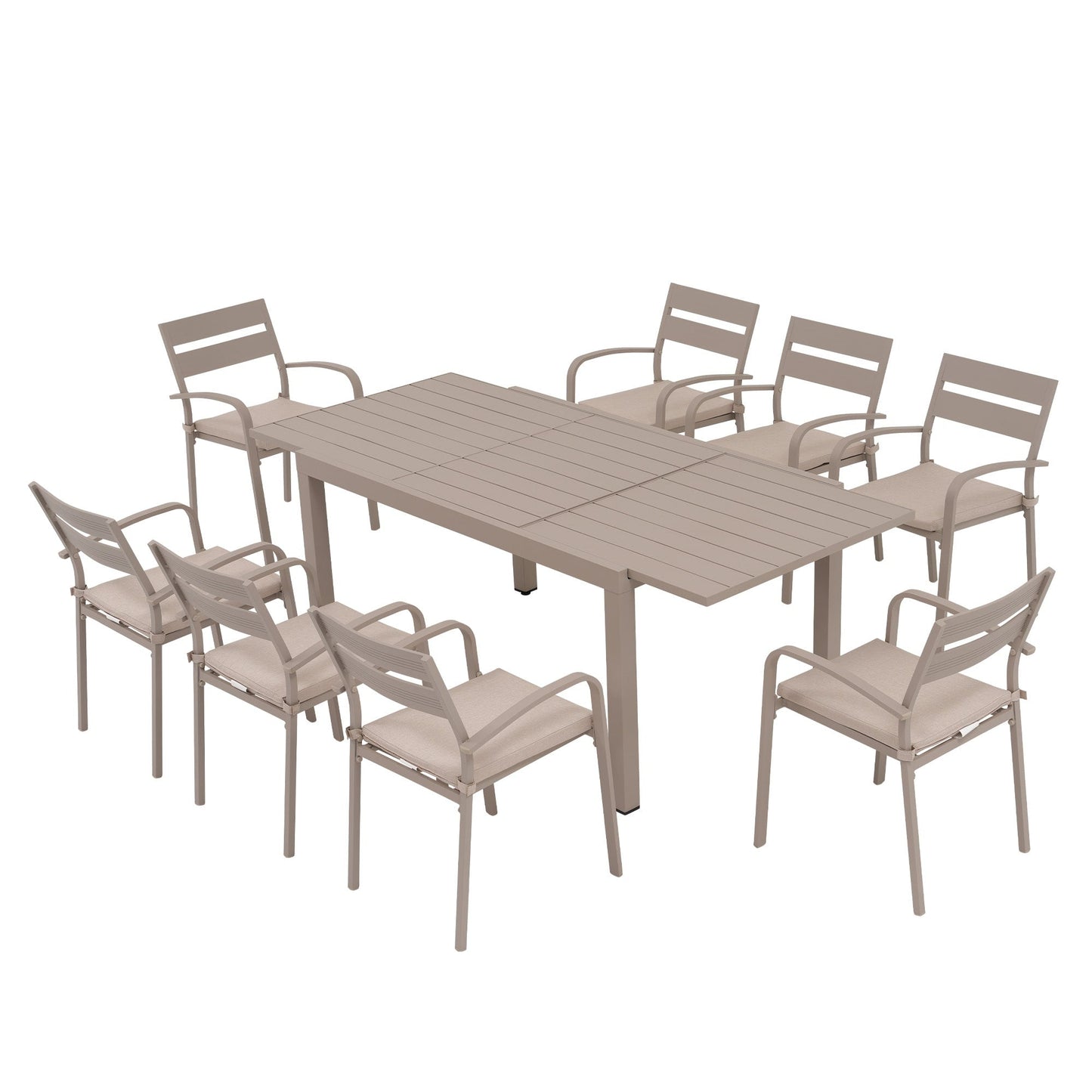 Ensemble de salle à manger d'extérieur en aluminium 9 pièces avec chaises empilables et table extensible