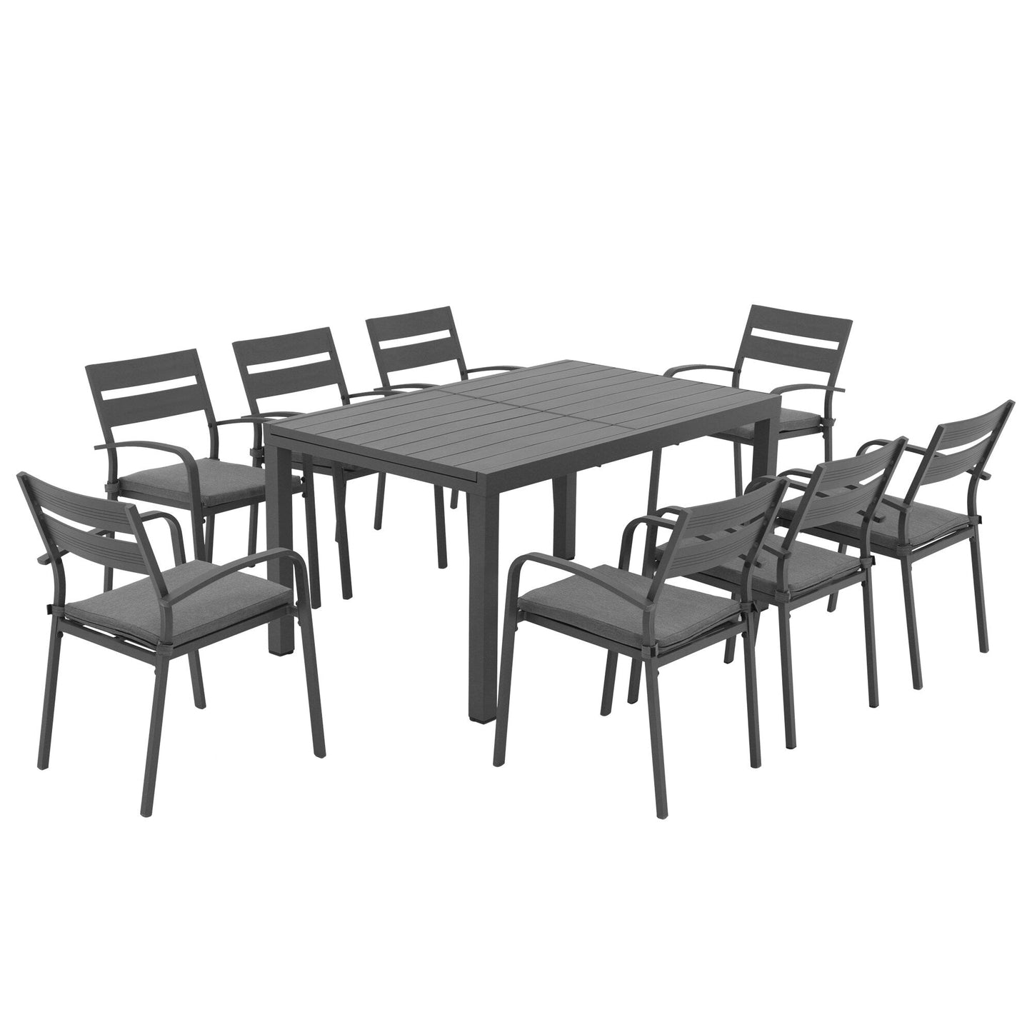 Ensemble de salle à manger d'extérieur en aluminium 9 pièces avec chaises empilables et table extensible