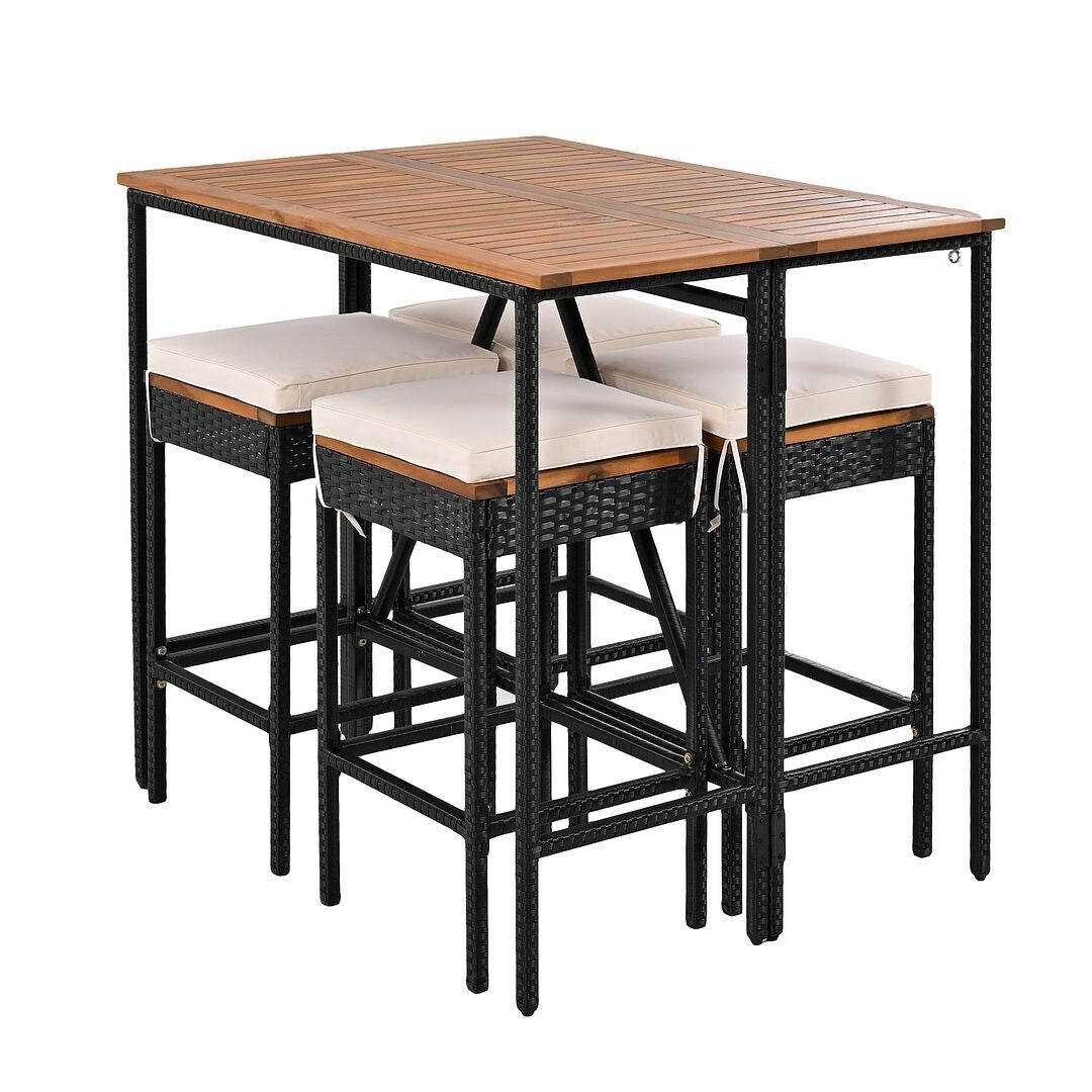 Ensemble de bar d'extérieur en bois d'acacia, table de pub haute et tabourets