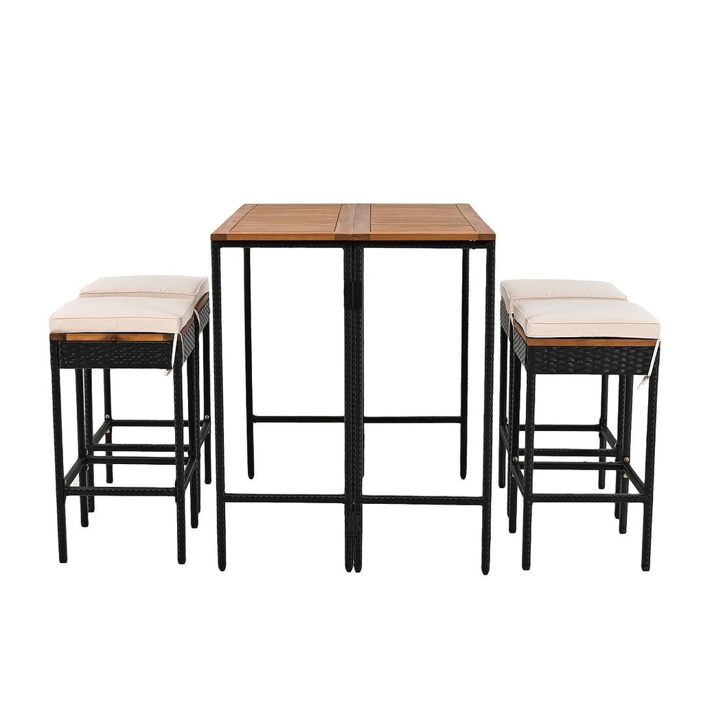Ensemble de bar d'extérieur en bois d'acacia, table de pub haute et tabourets