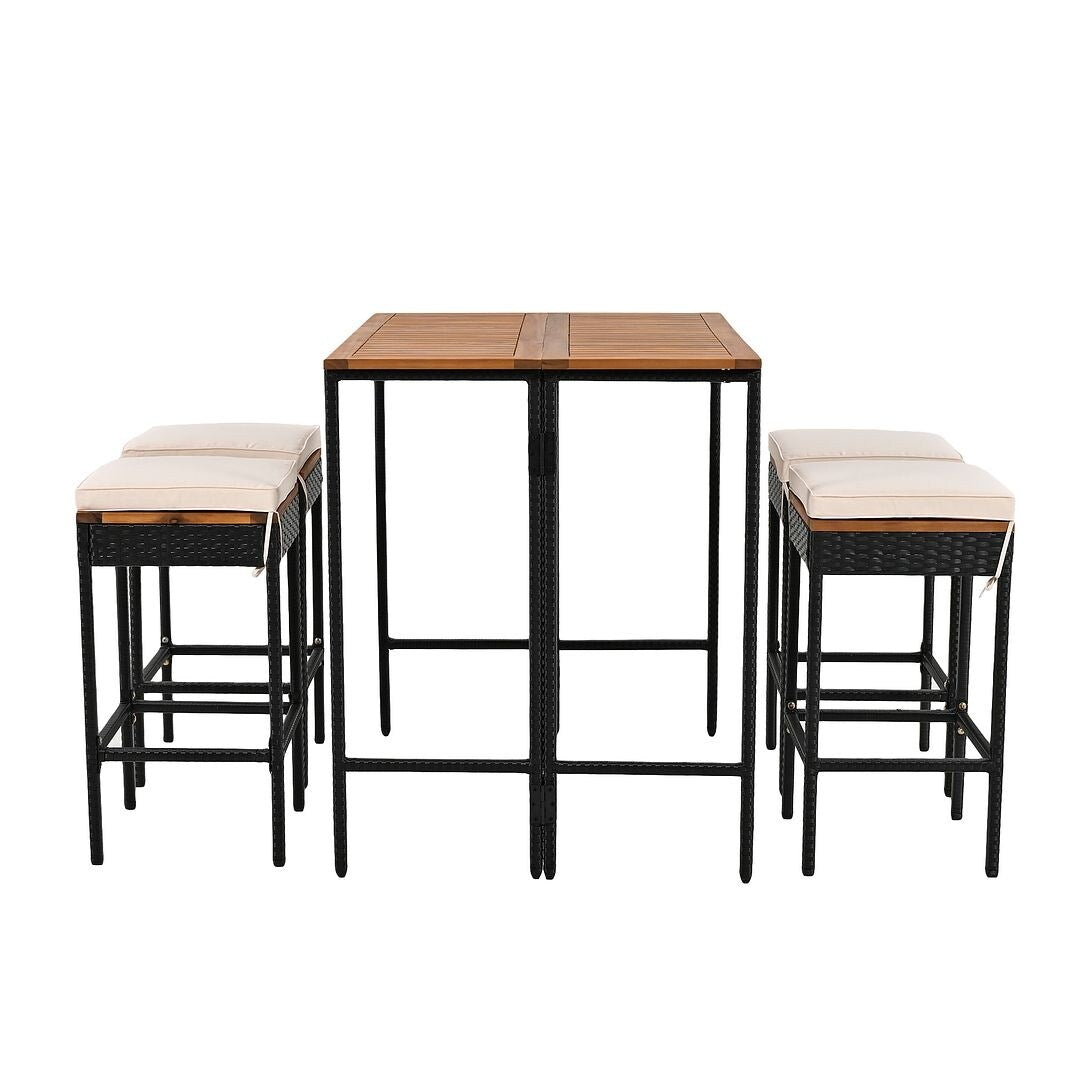 Ensemble de bar d'extérieur en bois d'acacia, table de pub haute et tabourets