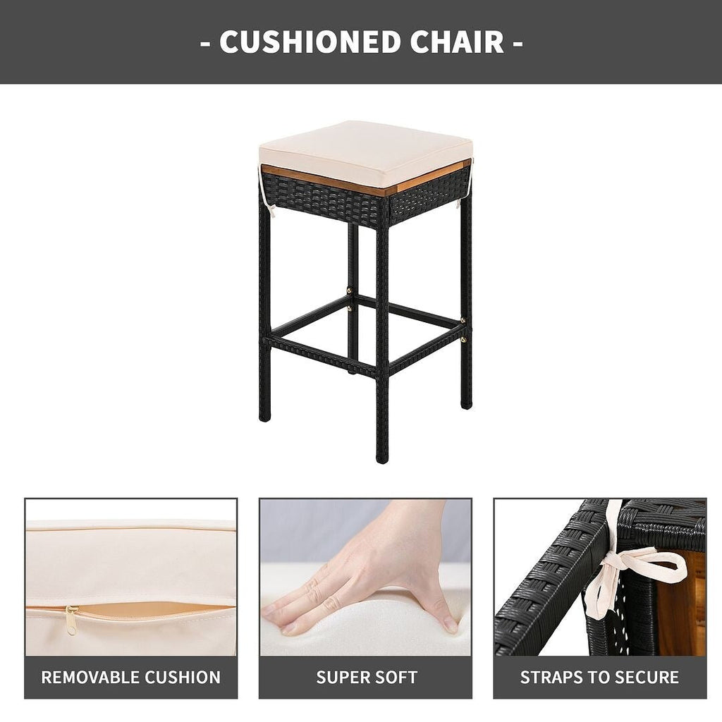 Ensemble de bar d'extérieur en bois d'acacia, table de pub haute et tabourets