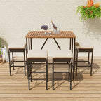 Ensemble de bar d'extérieur en bois d'acacia, table de pub haute et tabourets