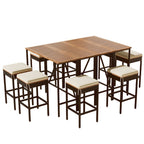 Ensemble de bar d'extérieur en bois d'acacia, table de pub haute et tabourets