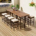 Ensemble de bar d'extérieur en bois d'acacia, table de pub haute et tabourets
