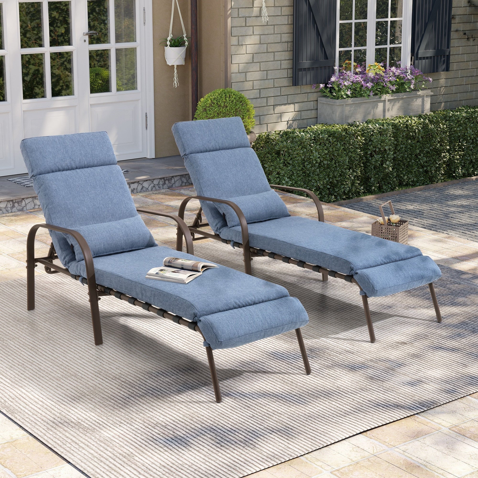 Outdoor Adjustable Patio Chaise Lounge Chair with Cushion Beach Poolside