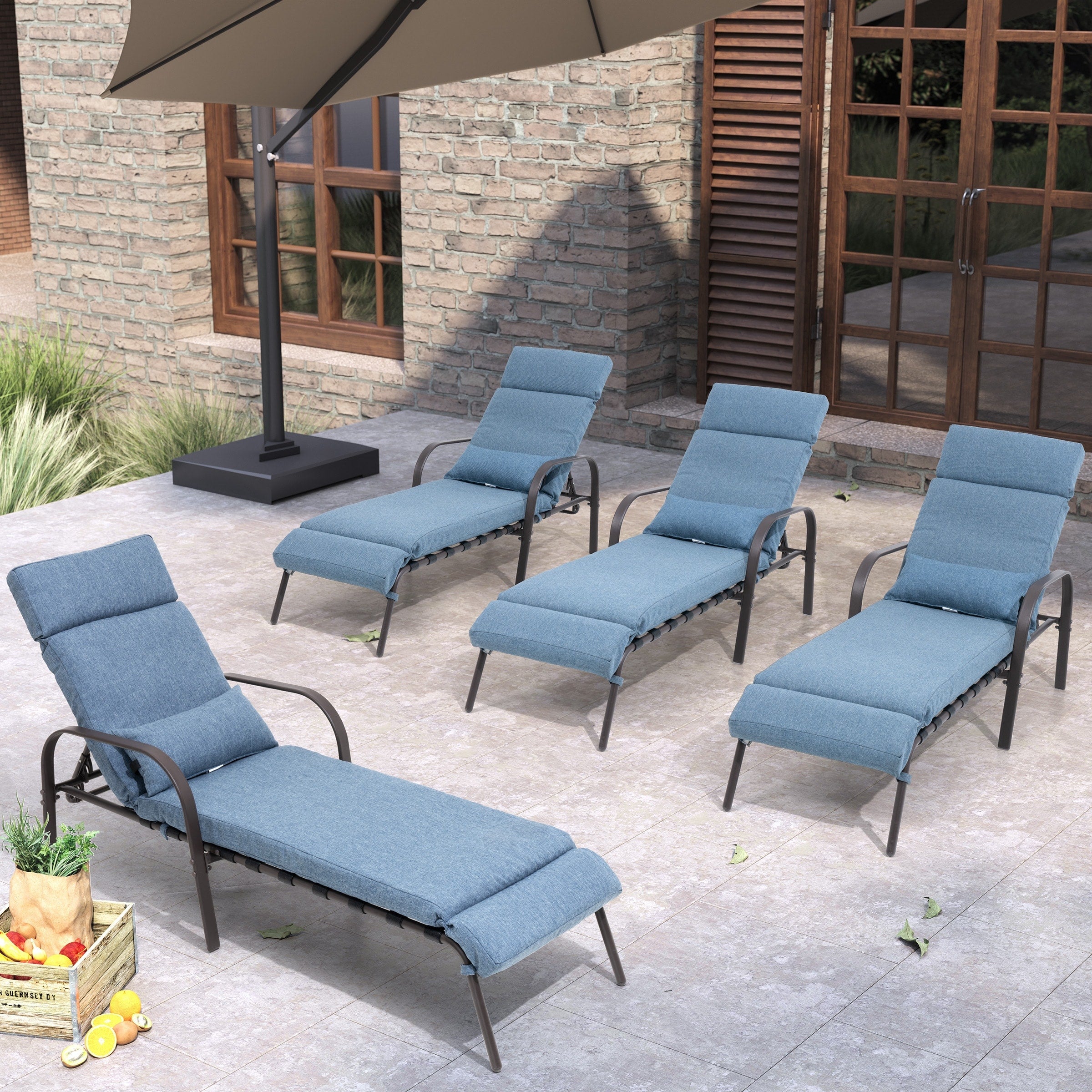 Chaise longue d'extérieur réglable avec coussin pour patio, plage, piscine