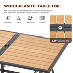 Ensemble de salle à manger d'extérieur en rotin synthétique résistant aux intempéries, plateau en WPC durable, table et chaises d'extérieur avec coussin amovible