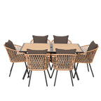 Ensemble de salle à manger d'extérieur en rotin synthétique résistant aux intempéries, plateau en WPC durable, table et chaises d'extérieur avec coussin amovible