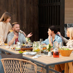 Ensemble de salle à manger d'extérieur en rotin synthétique résistant aux intempéries, plateau en WPC durable, table et chaises d'extérieur avec coussin amovible