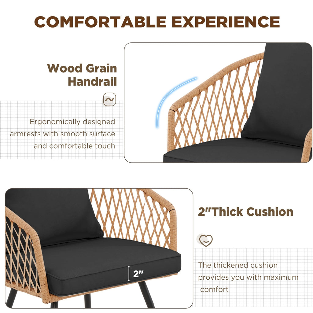 Ensemble de salle à manger d'extérieur en rotin synthétique résistant aux intempéries, plateau en WPC durable, table et chaises d'extérieur avec coussin amovible