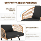 Ensemble de salle à manger d'extérieur en rotin synthétique résistant aux intempéries, plateau en WPC durable, table et chaises d'extérieur avec coussin amovible