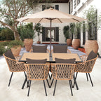 Ensemble de salle à manger d'extérieur en rotin synthétique résistant aux intempéries, plateau en WPC durable, table et chaises d'extérieur avec coussin amovible