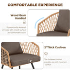 Ensemble de salle à manger d'extérieur en rotin synthétique résistant aux intempéries, plateau en WPC durable, table et chaises d'extérieur avec coussin amovible