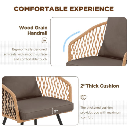 Ensemble de salle à manger d'extérieur en rotin synthétique résistant aux intempéries, plateau en WPC durable, table et chaises d'extérieur avec coussin amovible
