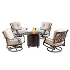 Ensemble de table ronde d'extérieur en aluminium de 86 cm avec quatre fauteuils pivotants à bascule et sièges profonds et accessoires