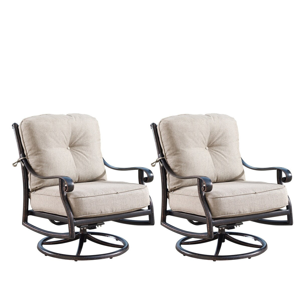 Ensemble de table ronde d'extérieur en aluminium de 86 cm avec quatre fauteuils pivotants à bascule et sièges profonds et accessoires
