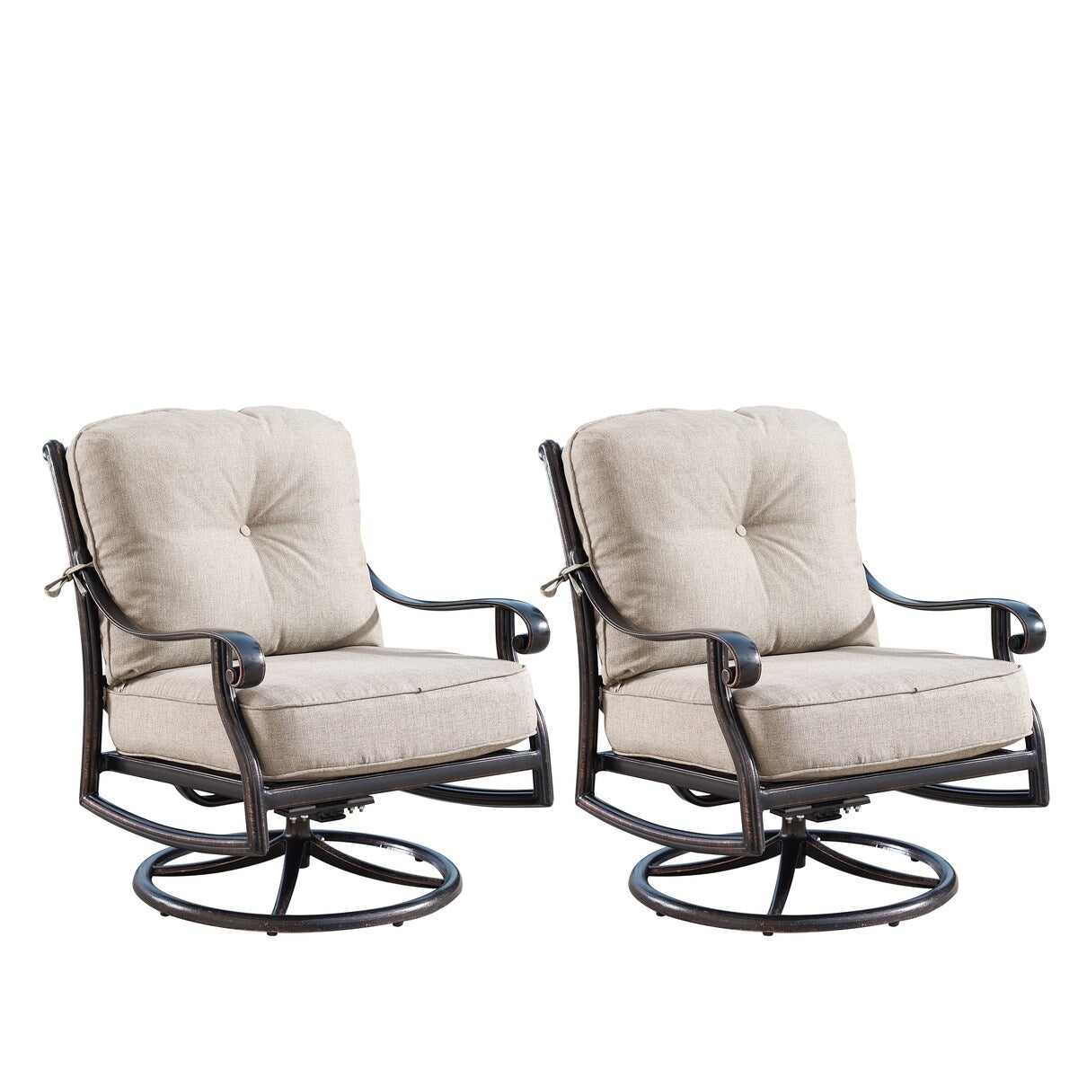 Ensemble de table ronde d'extérieur en aluminium de 86 cm avec quatre fauteuils pivotants à bascule et sièges profonds et accessoires