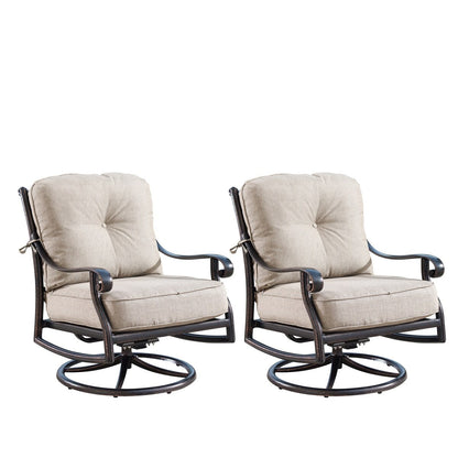Ensemble de table ronde d'extérieur en aluminium de 86 cm avec quatre fauteuils pivotants à bascule et sièges profonds et accessoires