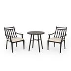 Ensemble table de bistrot d'extérieur avec 2 chaises, à lattes, en fer noir et beige