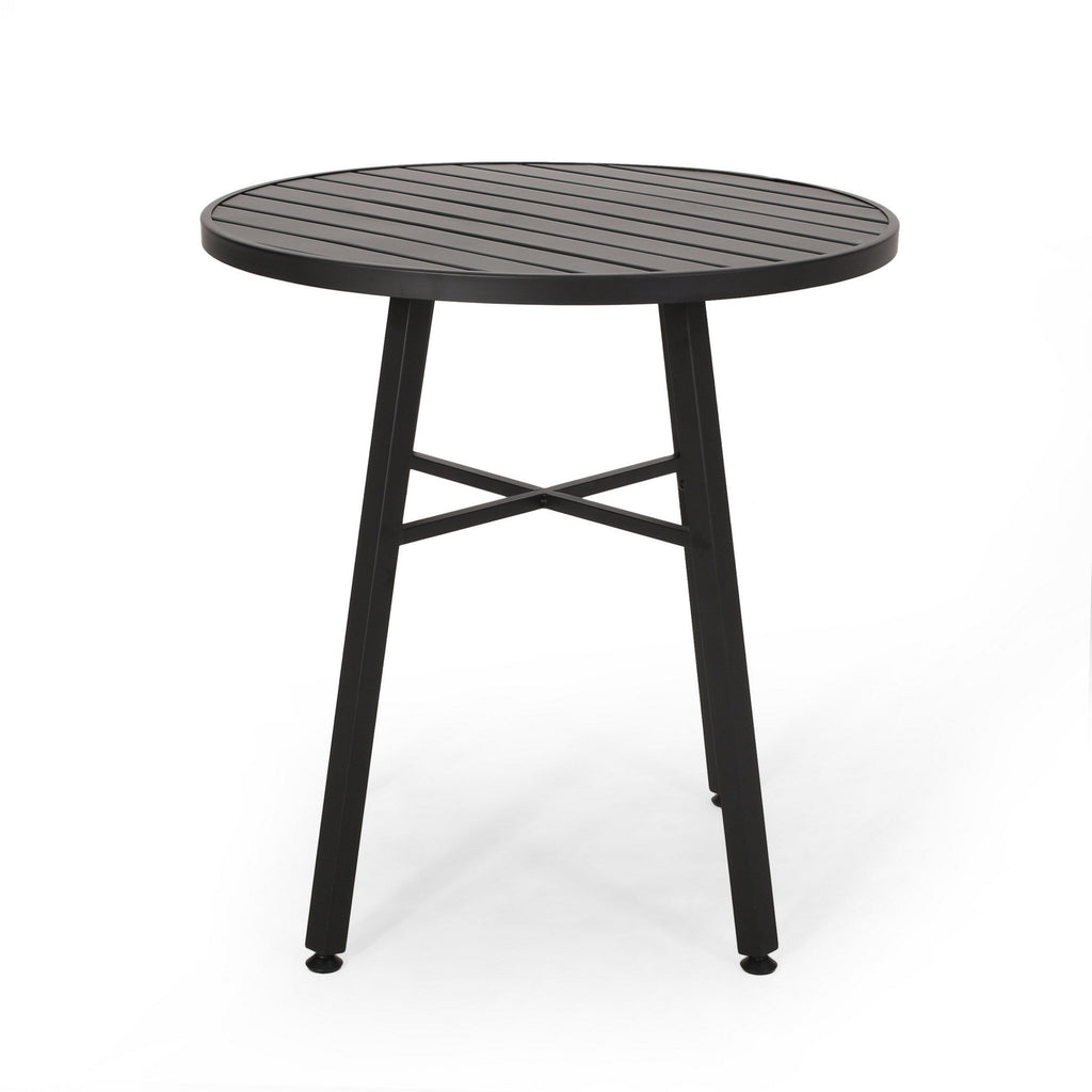 Ensemble table de bistrot d'extérieur avec 2 chaises, à lattes, en fer noir et beige