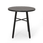 Ensemble table de bistrot d'extérieur avec 2 chaises, à lattes, en fer noir et beige