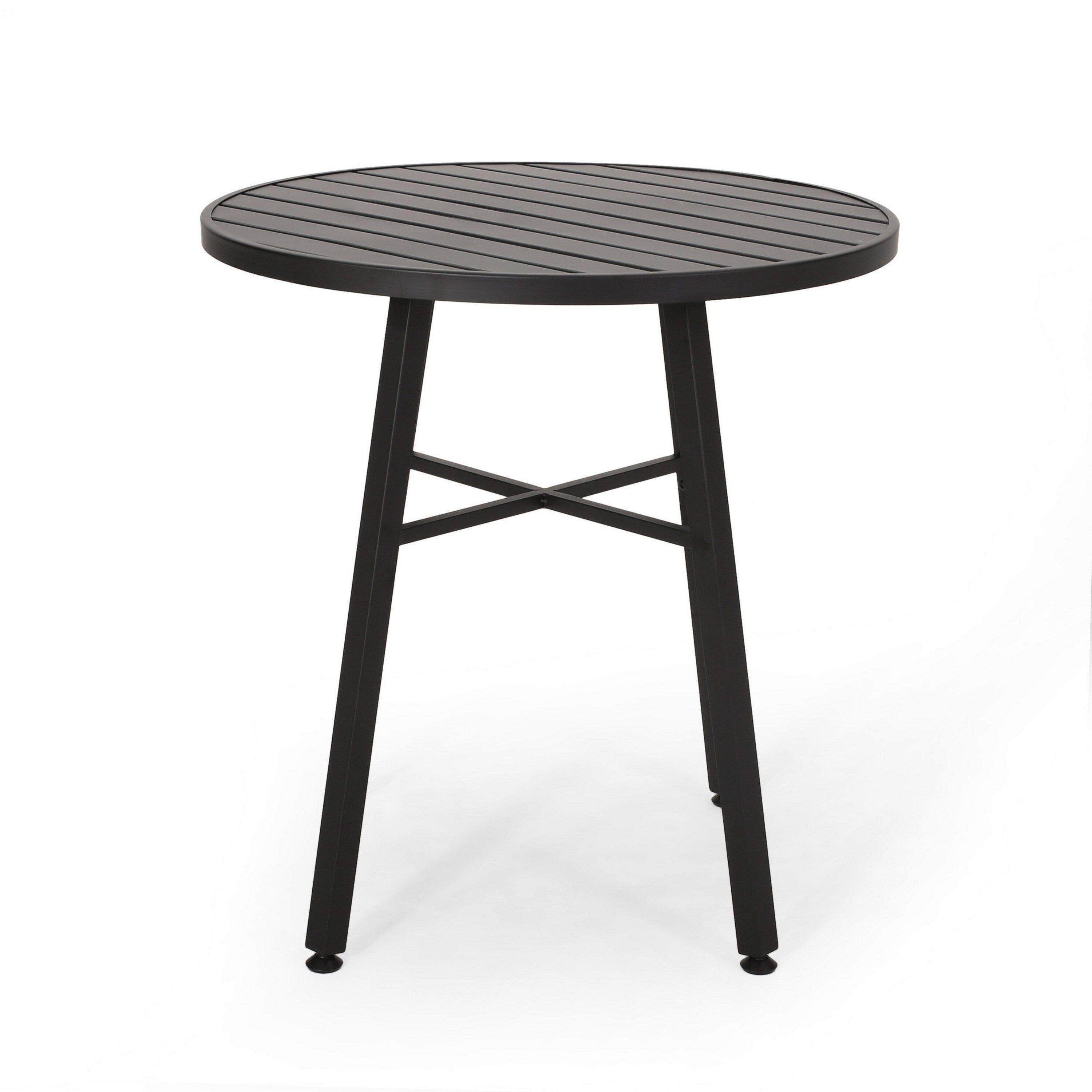 Ensemble table de bistrot d'extérieur avec 2 chaises, à lattes, en fer noir et beige