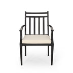 Ensemble table de bistrot d'extérieur avec 2 chaises, à lattes, en fer noir et beige