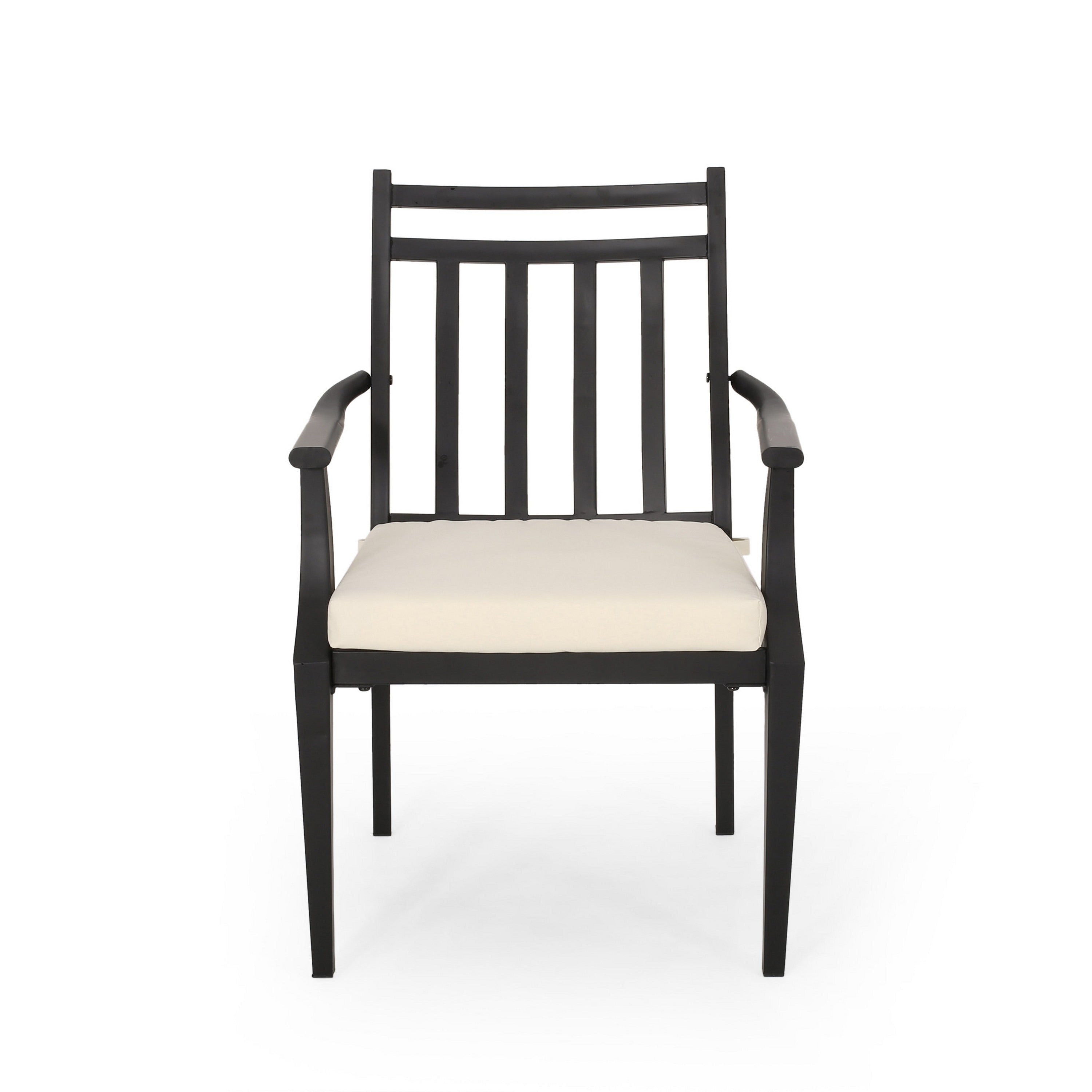 Ensemble table de bistrot d'extérieur avec 2 chaises, à lattes, en fer noir et beige