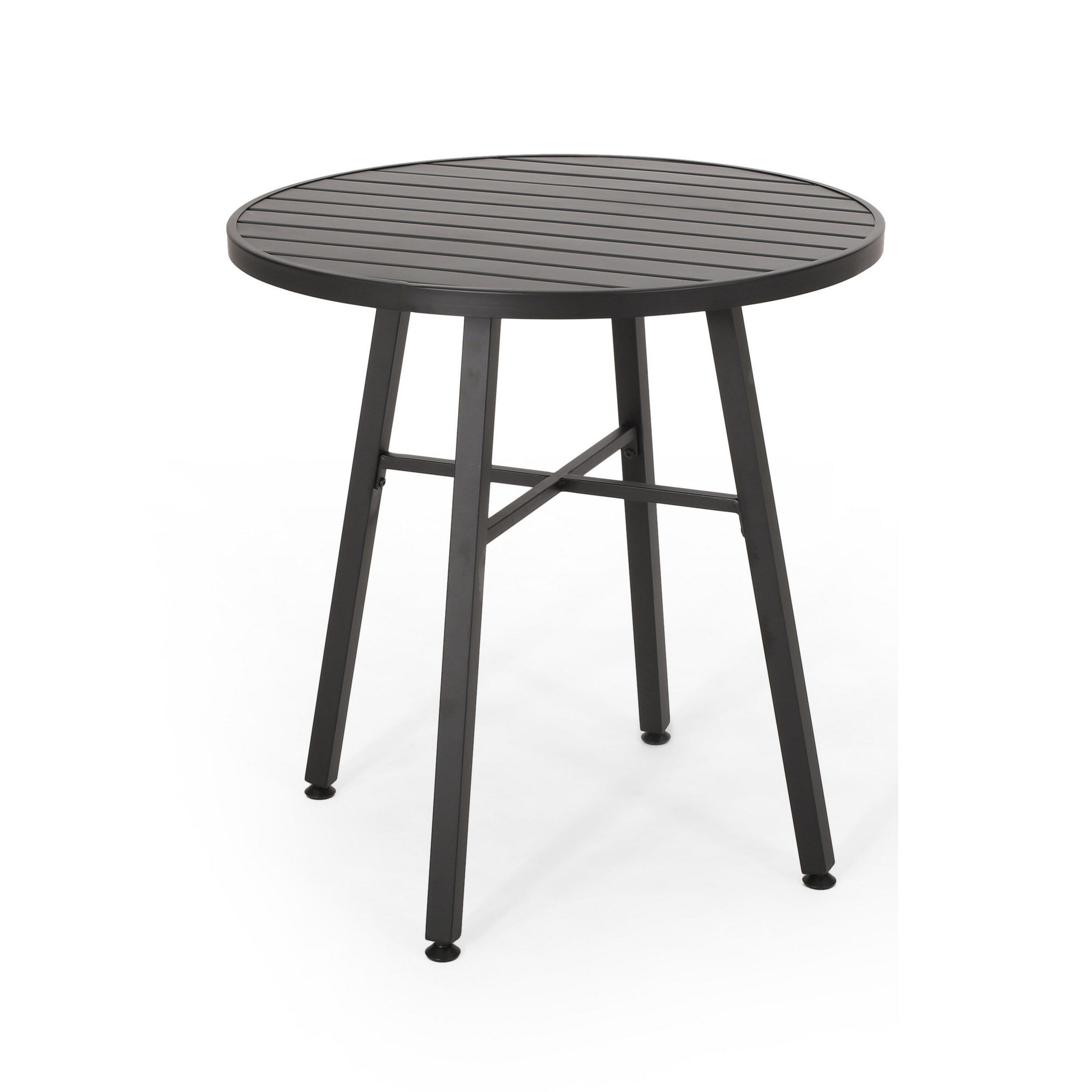Ensemble table de bistrot d'extérieur avec 2 chaises, à lattes, en fer noir et beige